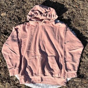 Distressed by HB Light Pink Pullover Hoodie with Kangaroo Pocket Size Medium